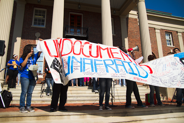 Dreamers and supporters rally in Langley Park.